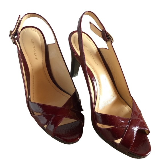 Ann Taylor Wine Red high heel patent leather sandals, Size 6M - Picture 1 of 8